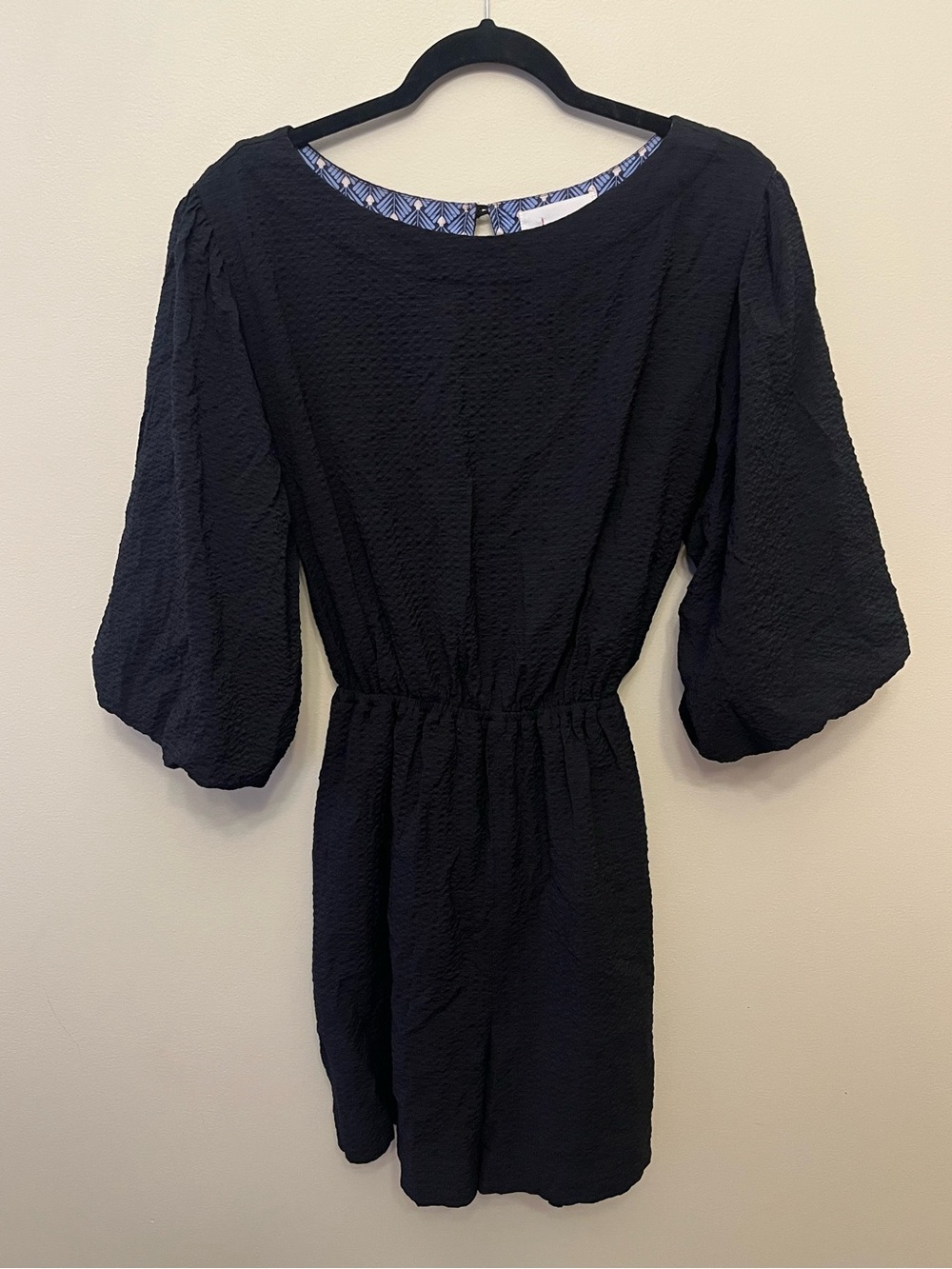 Anthropologie Francesca Textured Balloon Sleeve Romper Women's Size Medium Black